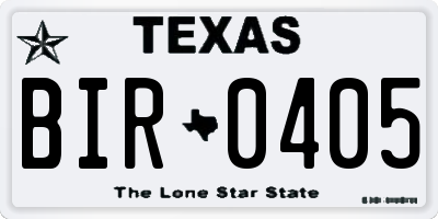 TX license plate BIR0405