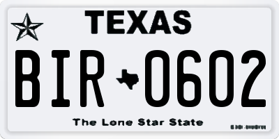 TX license plate BIR0602