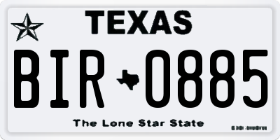 TX license plate BIR0885