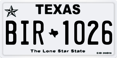 TX license plate BIR1026