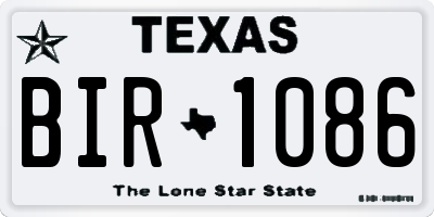 TX license plate BIR1086