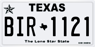 TX license plate BIR1121