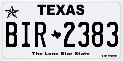 TX license plate BIR2383