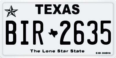 TX license plate BIR2635