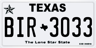 TX license plate BIR3033
