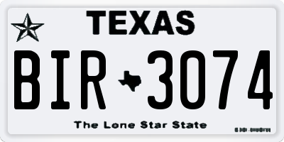 TX license plate BIR3074