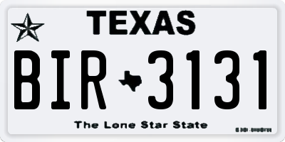 TX license plate BIR3131