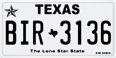 TX license plate BIR3136