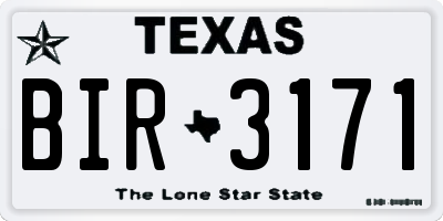 TX license plate BIR3171