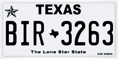 TX license plate BIR3263