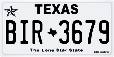 TX license plate BIR3679