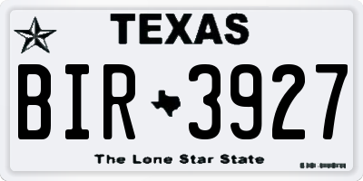 TX license plate BIR3927