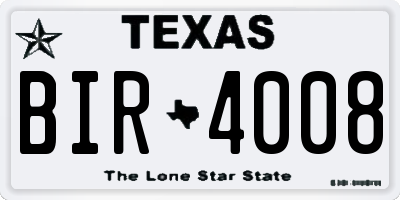 TX license plate BIR4008