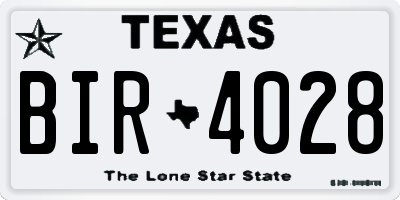 TX license plate BIR4028