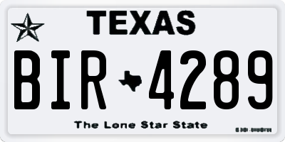 TX license plate BIR4289