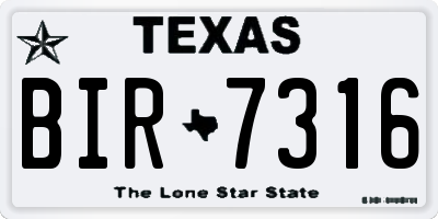 TX license plate BIR7316