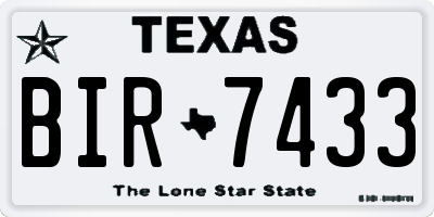 TX license plate BIR7433