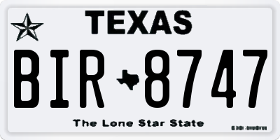 TX license plate BIR8747