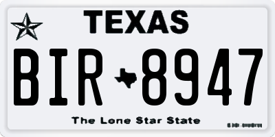 TX license plate BIR8947