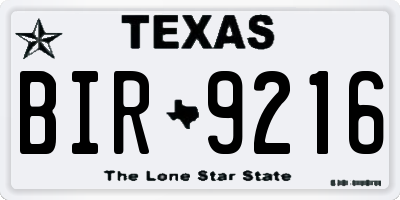 TX license plate BIR9216
