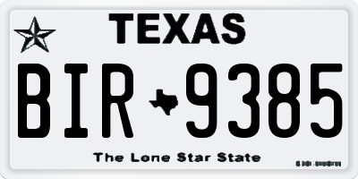 TX license plate BIR9385