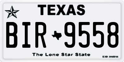 TX license plate BIR9558