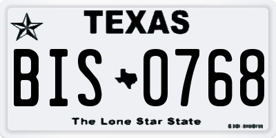 TX license plate BIS0768