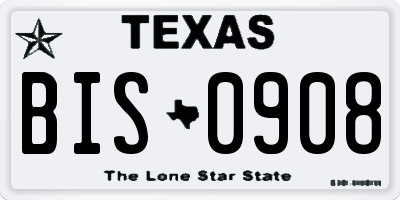 TX license plate BIS0908