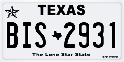 TX license plate BIS2931