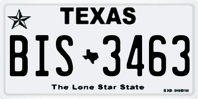 TX license plate BIS3463