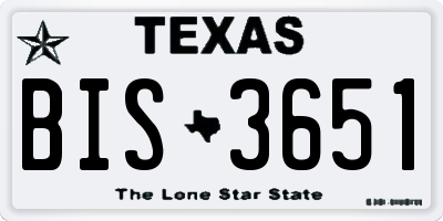 TX license plate BIS3651