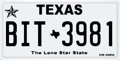 TX license plate BIT3981