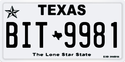 TX license plate BIT9981