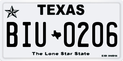 TX license plate BIU0206