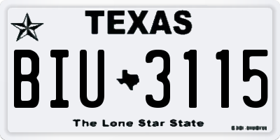 TX license plate BIU3115