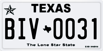 TX license plate BIV0031