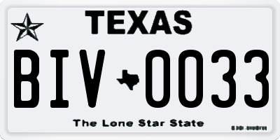 TX license plate BIV0033