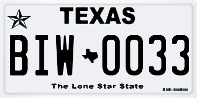 TX license plate BIW0033