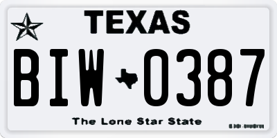TX license plate BIW0387