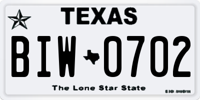TX license plate BIW0702
