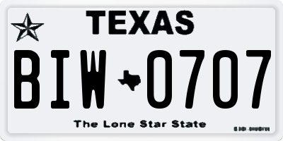 TX license plate BIW0707