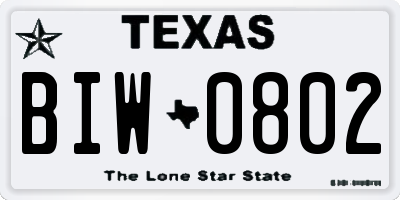 TX license plate BIW0802