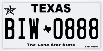 TX license plate BIW0888