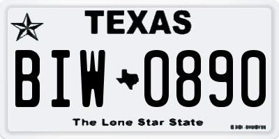 TX license plate BIW0890
