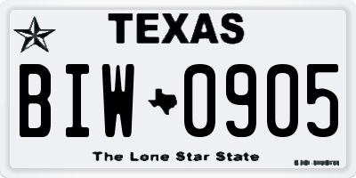 TX license plate BIW0905