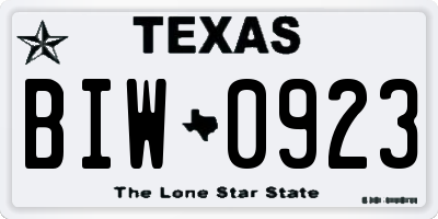 TX license plate BIW0923
