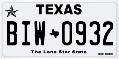 TX license plate BIW0932