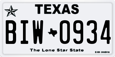 TX license plate BIW0934