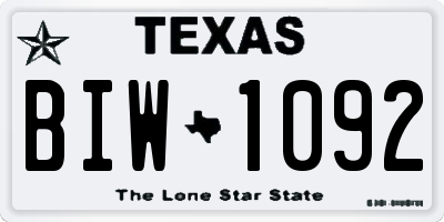TX license plate BIW1092