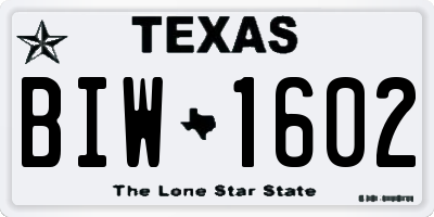 TX license plate BIW1602